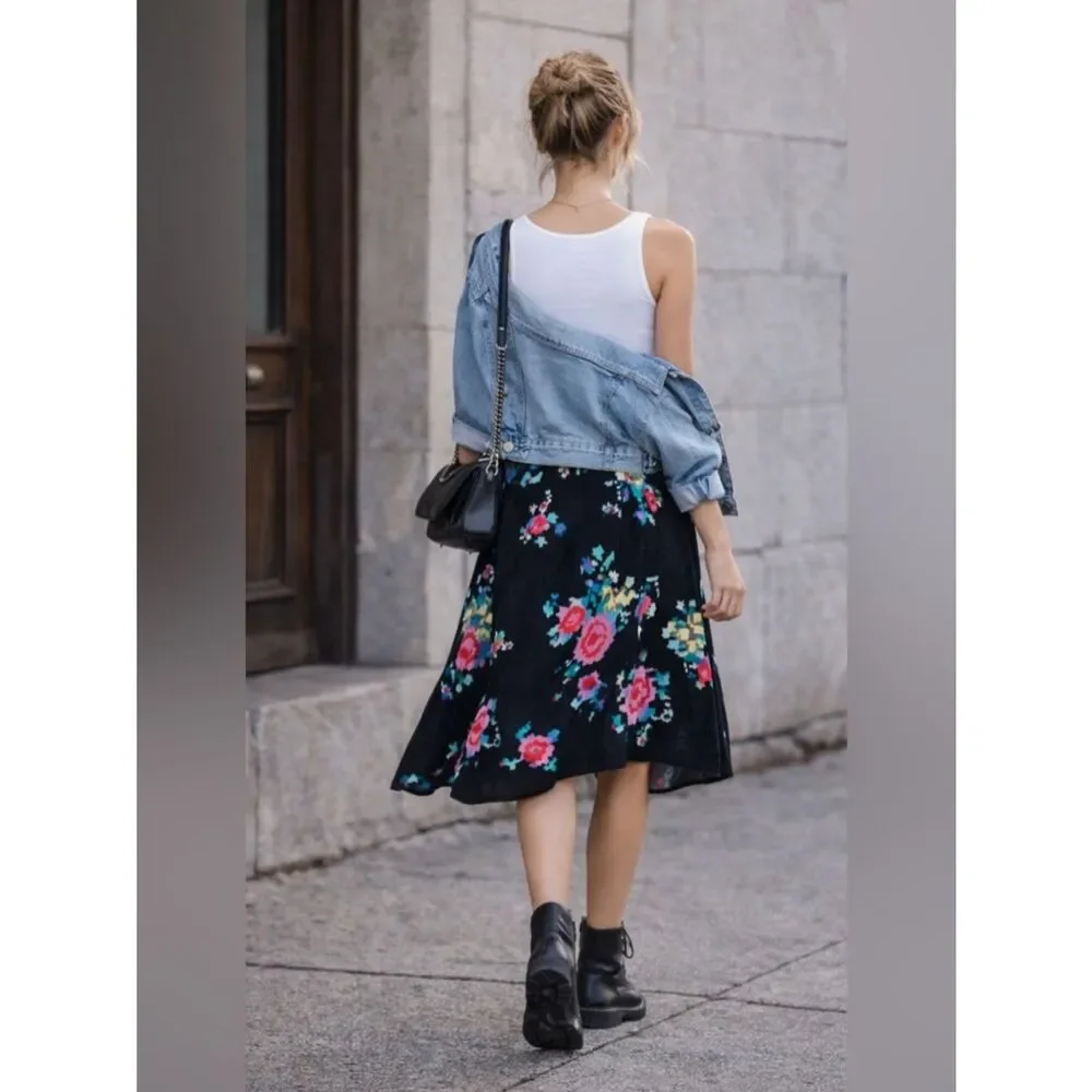 RicRac x Urban Outfitters Asymmetrical Hem Pixel Floral Swing Skirt- SZ L
